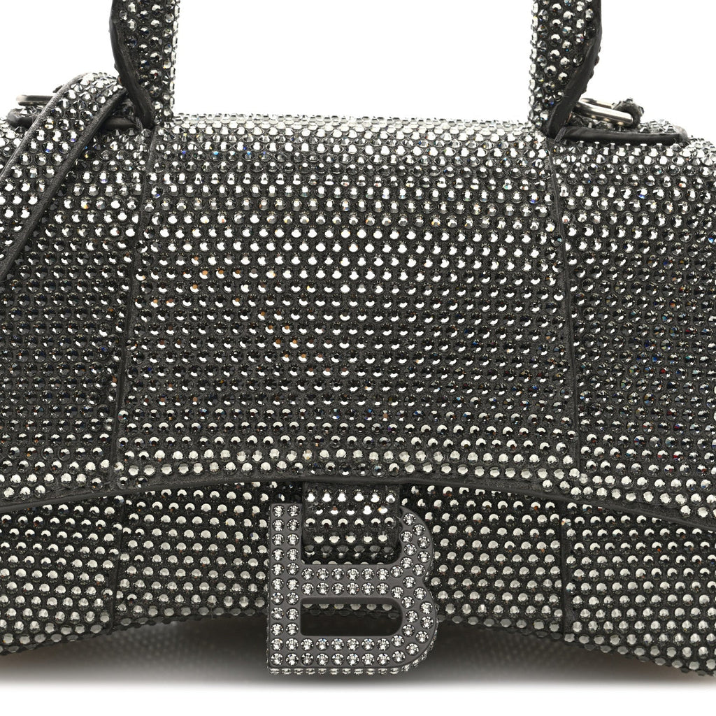 Strass Suede Hourglass Top Handle Bag XS Smoke Grey Crystal