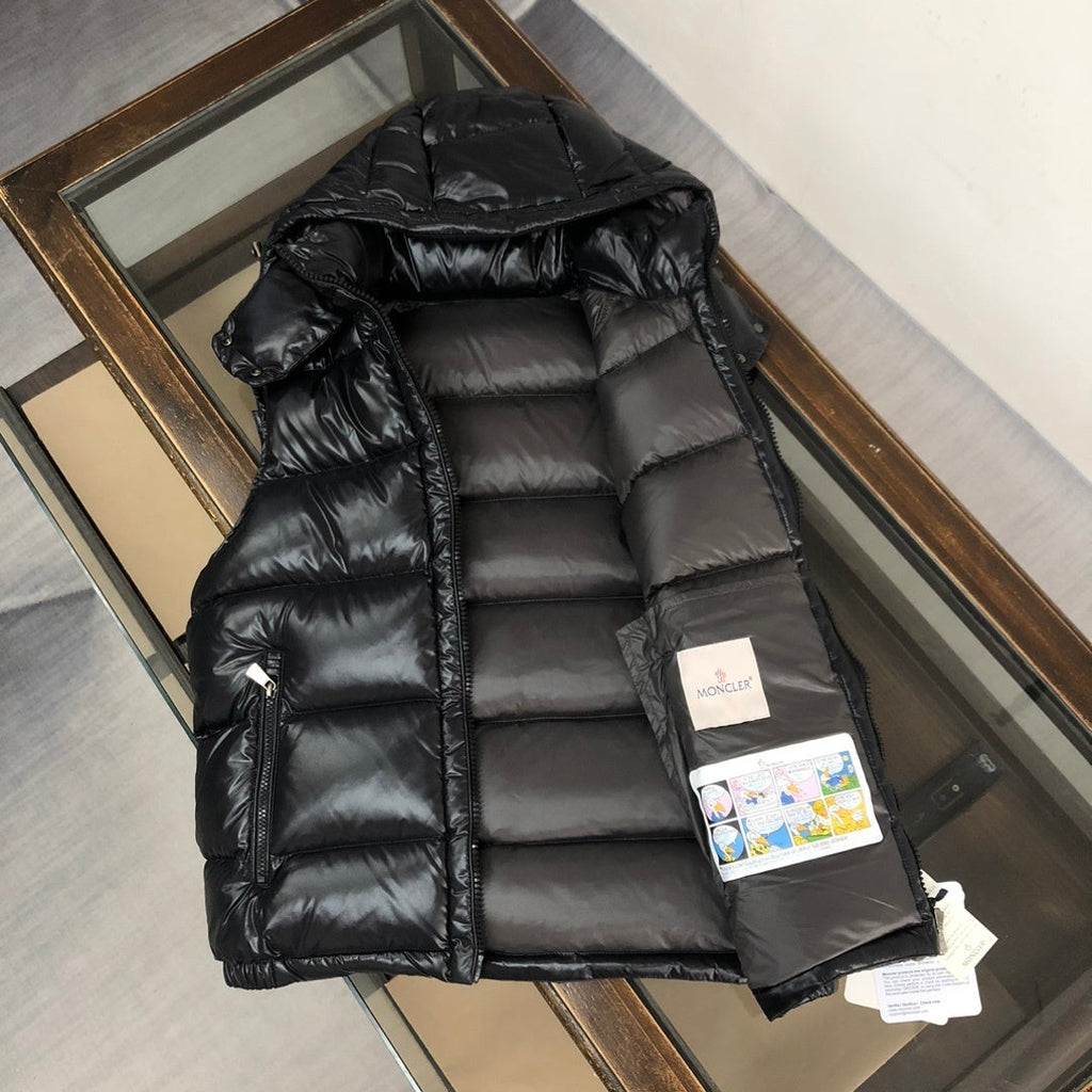 Moncler Black Hooded Glossy Down Vest
