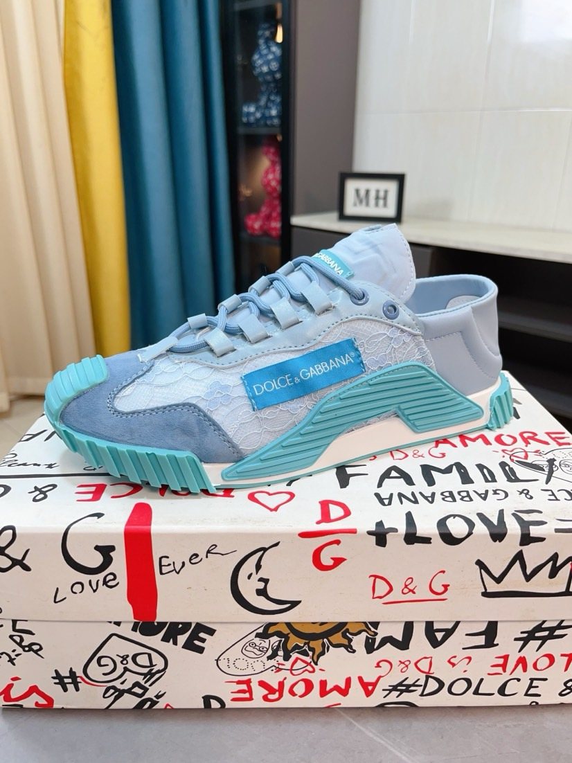 Dolce & Gabbana Turquoise Light Blue & White Sneakers