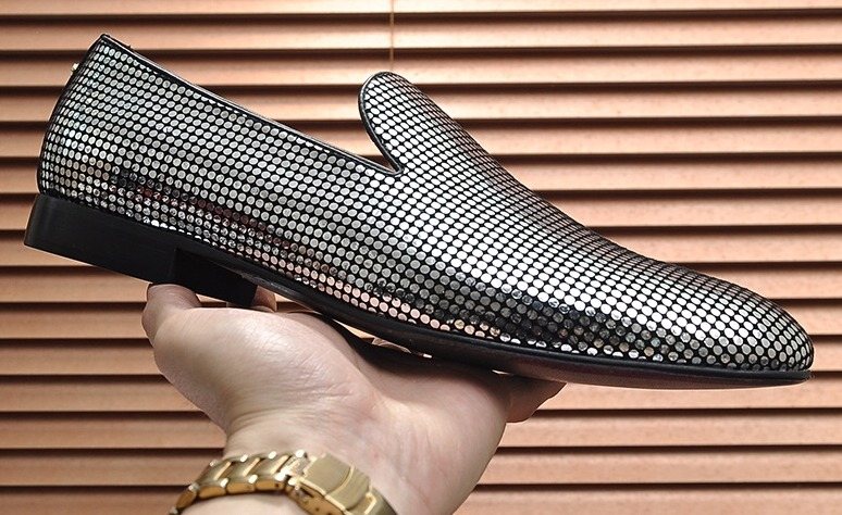 Versace Men's Silver and Black Pattern Loafers