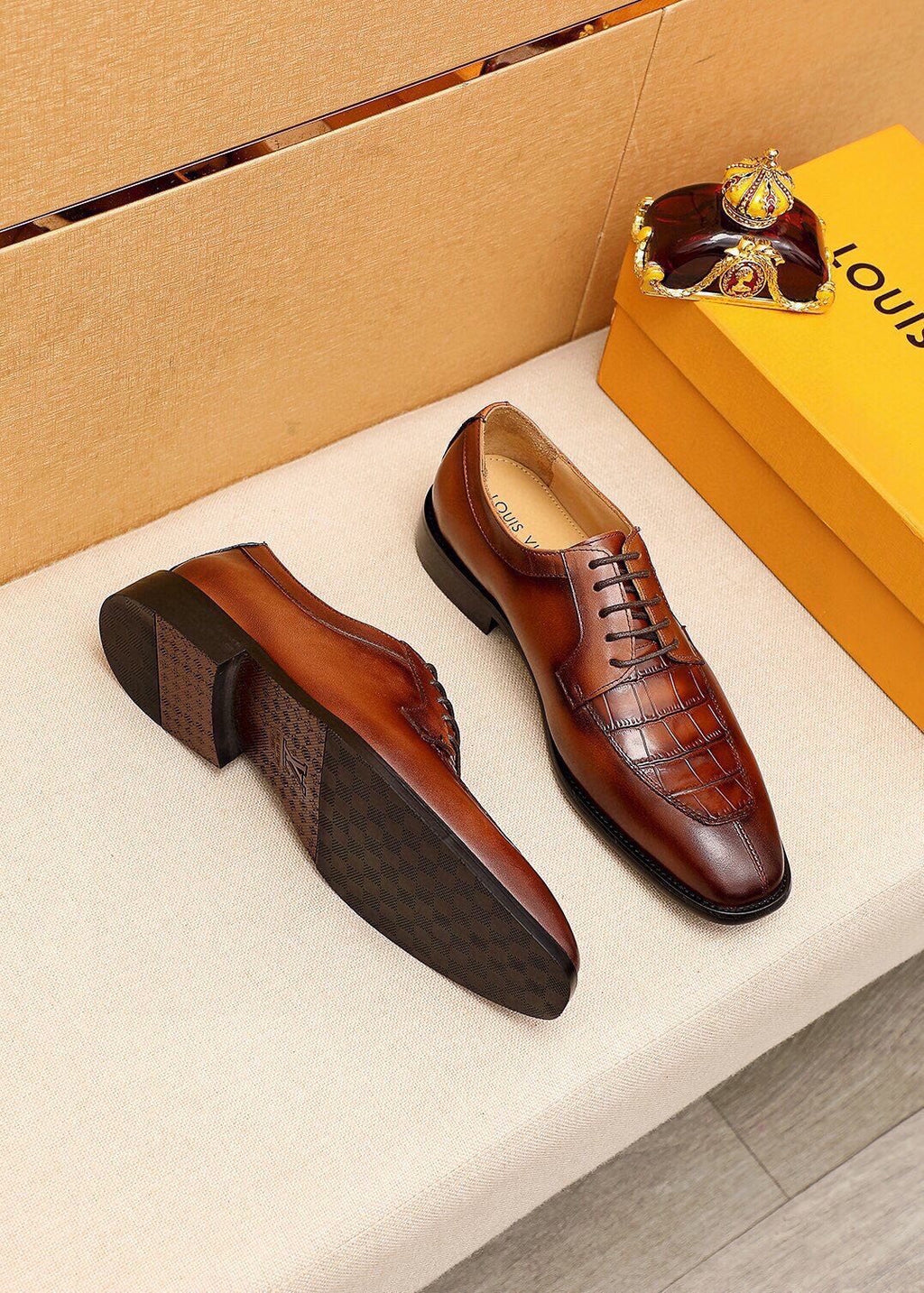 Louis Vuitton Crocodile-Embossed Lace-Up Dress Shoes