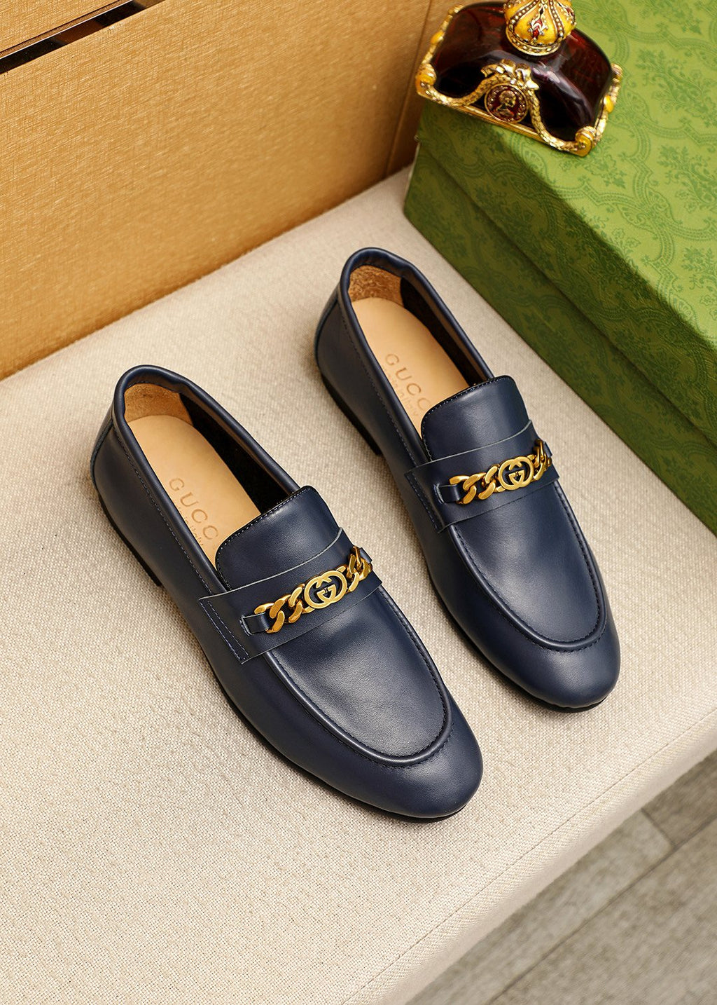 Gucci Leather Chain Loafers