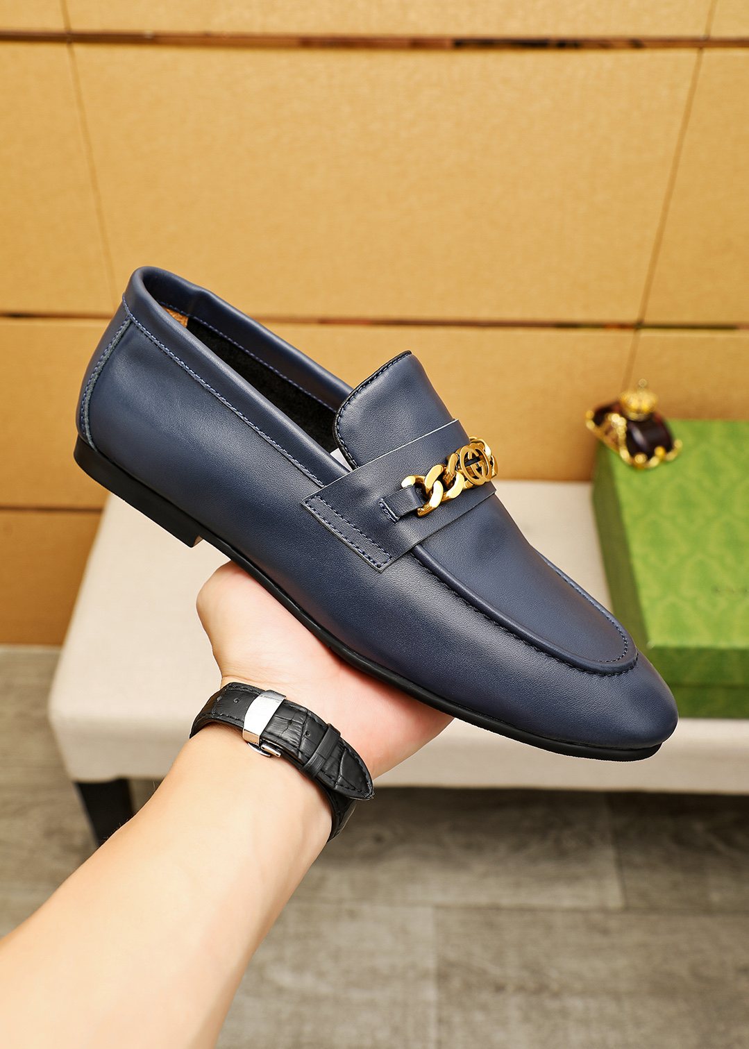Gucci Leather Chain Loafers